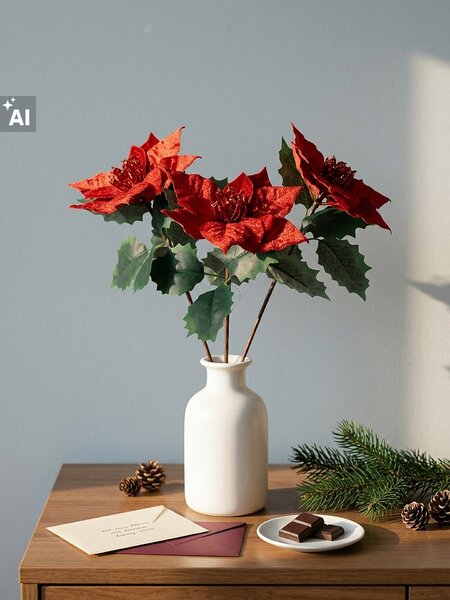 Sinsay - Vánoční dekorativní větvičky s poinsettií 3 pack - vícebarevná