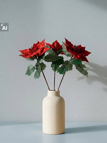 Sinsay - Vánoční dekorativní větvičky s poinsettií 3 pack - vícebarevná