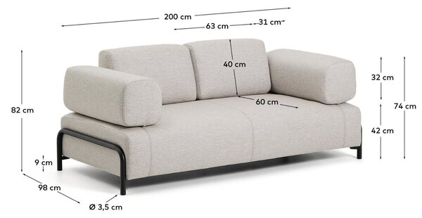 Kave Home Béžovošedá dvoumístná pohovka Compo 200 cm s polštáři