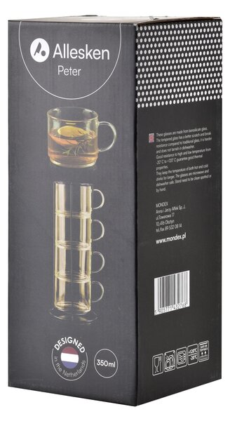 Mondex Sada 4 ks skleněných hrnků PETER HONEY 350 ml žlutá