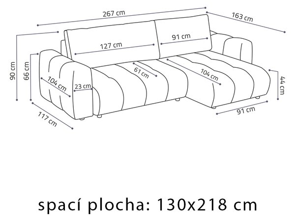 Sedací souprava JOHI | 163x267 cm | rozkládací + úložný prostor | VÝBĚR TKANIN