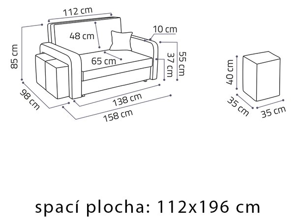 Pohovka VIVA II HOME + 2x taburet v ceně | 158 cm | LEVÁ | rozkládací + úložný prostor | VÝBĚR TKANIN