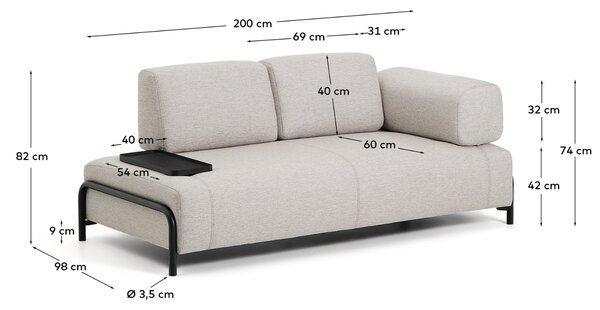 Kave Home Béžovošedá dvoumístná pohovka Compo 200 cm s malým stolkem