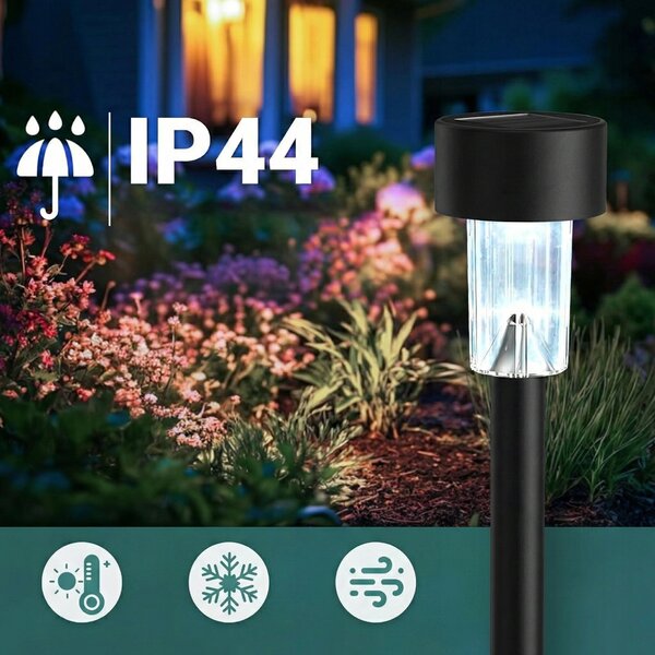 Černé LED solární zápichové svítidlo 30 cm, IP44, studená bílá