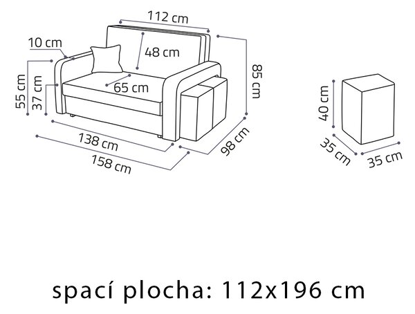 Pohovka VIVA II HOME + 2x taburet v ceně | 158 cm | PRAVÁ | rozkládací + úložný prostor | VÝBĚR TKANIN