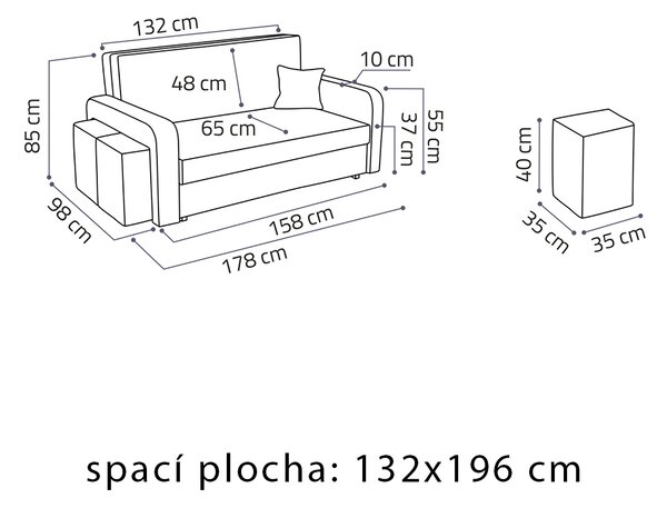 Pohovka VIVA III HOME + 2x taburet v ceně | 178 cm | LEVÁ | rozkládací + úložný prostor | VÝBĚR TKANIN