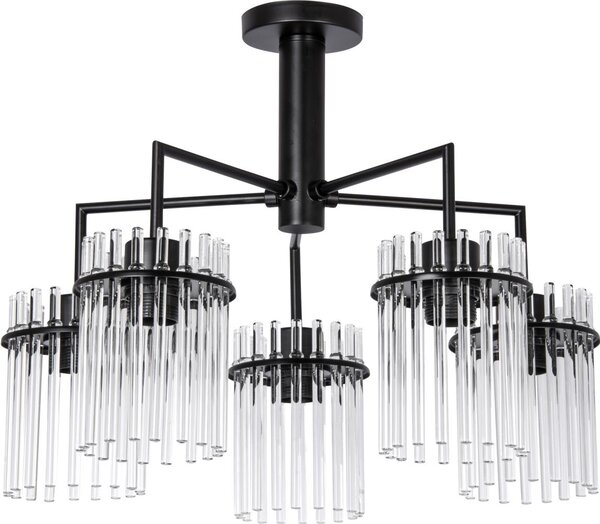 Lustr na tyči 5xE27/60W/230V černá/čirá