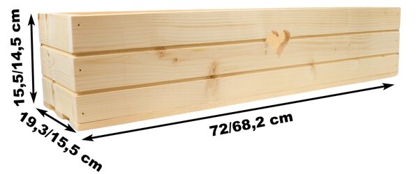 Dřevěný truhlík z masivu srdce - přírodní 70 cm