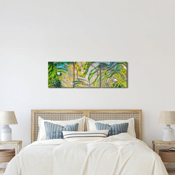 Obraz rýžových polí z ptačí perspektivy (s hodinami) (90x30 cm)