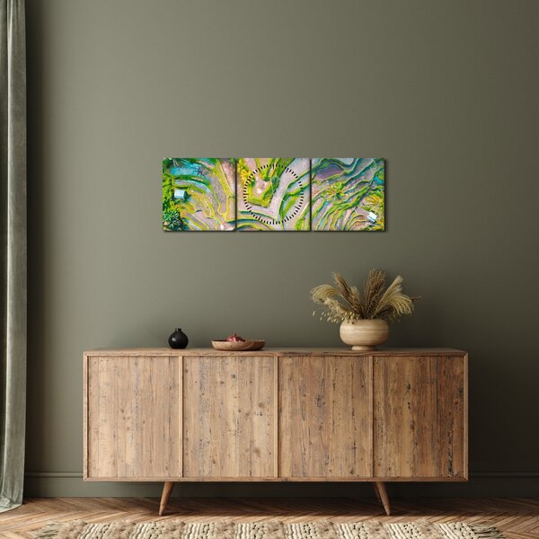 Obraz rýžových polí z ptačí perspektivy (s hodinami) (90x30 cm)