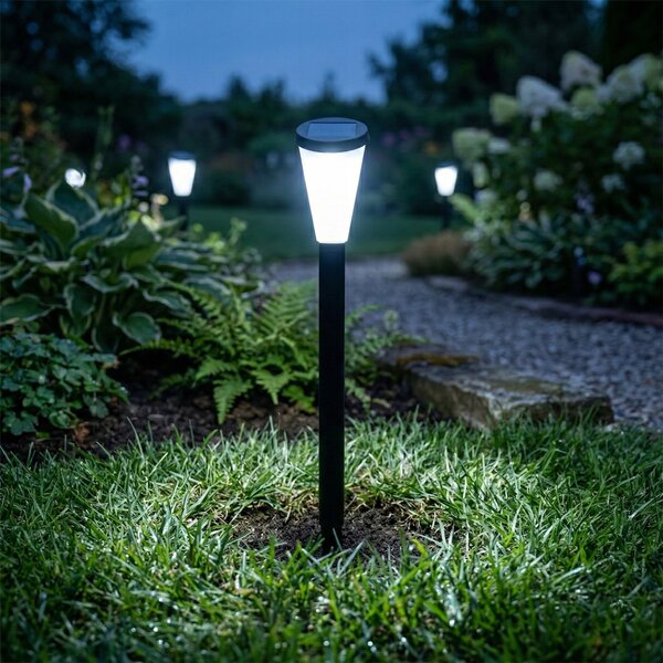 Černé LED solární zápichové svítidlo, IP44, studená bílá