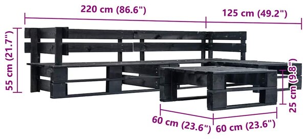 4dílná zahradní sedací souprava z palet černá dřevo 277424