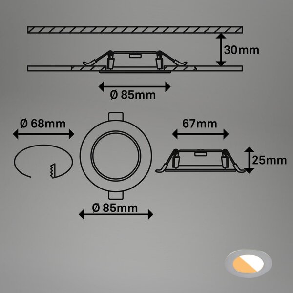 BRILO 7599034 3ks sada CTS vestavné svítidlo, 8,5 cm, 4W, 300lm matný chrom - BRILO