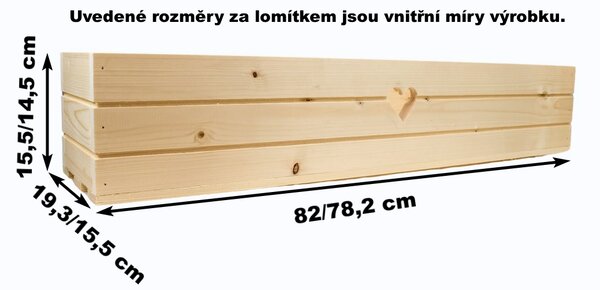 Dřevěný truhlík z masivu srdce - přírodní 80 cm