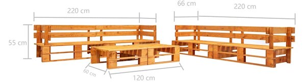 6dílná zahradní sedací souprava z palet dřevo medově hnědá 277469