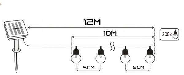 LED solární zápichové svítidlo 10 m, IP44
