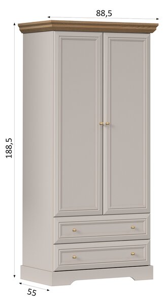 KORA k | šatní skříň KS1 se zásuvkami a šatní tyčí | 88 cm | kašmír/dub mavelia