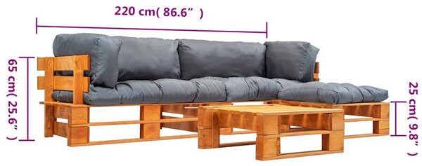 4dílná zahradní sedací souprava z palet šedé podušky dřevo 277459