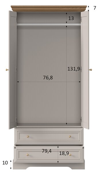 KORA k | šatní skříň KS1 se zásuvkami a šatní tyčí | 88 cm | kašmír/dub mavelia