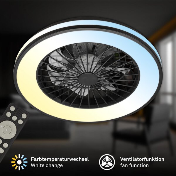 BRILO 3801015 LED stropní svítidlo s ventilátorem, 5 rychlostí, dálkový ovladač, CCT, černé - BRILO