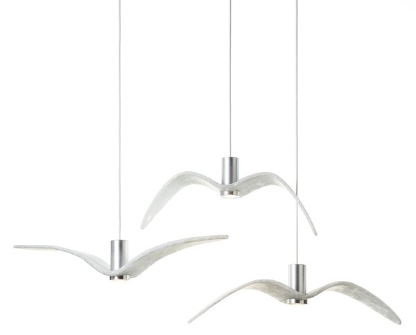 Designové venkovní závěsné svítidlo Brokis Night Birds PC1111, IP54 Povrch Montury: Stříbrný elox, Barva skla: Šedá kouřová - masiv, Povrch baldachýnu: kov - černý matný komaxit