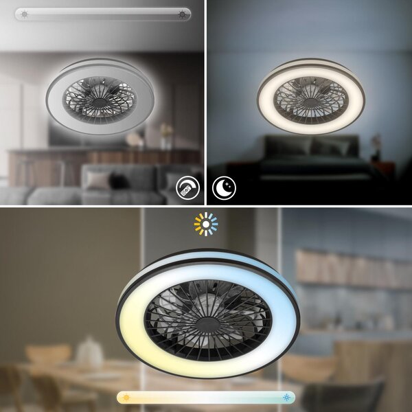 BRILO 3801015 LED stropní svítidlo s ventilátorem, 5 rychlostí, dálkový ovladač, CCT, černé - BRILO