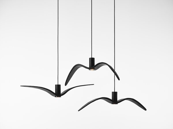 Designové venkovní závěsné svítidlo Brokis Night Birds PC1111, IP54 Povrch Montury: Stříbrný elox, Barva skla: Šedá kouřová - masiv, Povrch baldachýnu: kov - černý matný komaxit