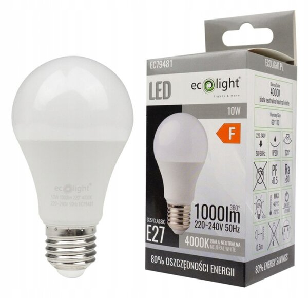 LED žárovka ECOlight - E27 - 10W - 800Lm - neutrální bílá