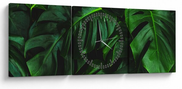 Obraz listů Monstery (s hodinami) (90x30 cm)