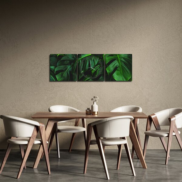 Obraz listů Monstery (s hodinami) (90x30 cm)