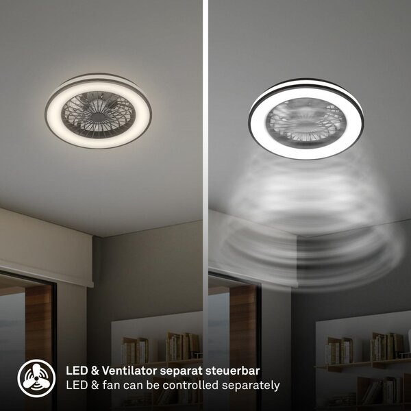 BRILO 3801015 LED stropní svítidlo s ventilátorem, 5 rychlostí, dálkový ovladač, CCT, černé - BRILO