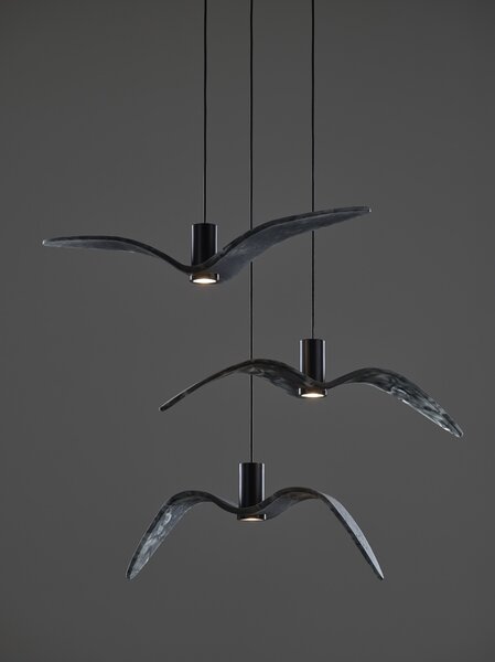 Designové venkovní závěsné svítidlo Brokis Night Birds PC1111, IP54 Povrch Montury: Stříbrný elox, Barva skla: Šedá kouřová - masiv, Povrch baldachýnu: kov - černý matný komaxit