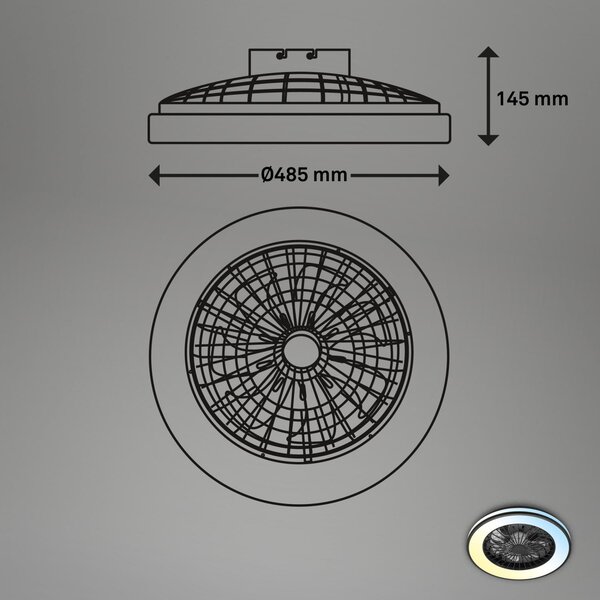 BRILO 3801015 LED stropní svítidlo s ventilátorem, 5 rychlostí, dálkový ovladač, CCT, černé - BRILO