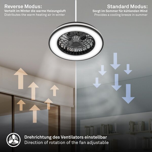 BRILO 3801015 LED stropní svítidlo s ventilátorem, 5 rychlostí, dálkový ovladač, CCT, černé - BRILO