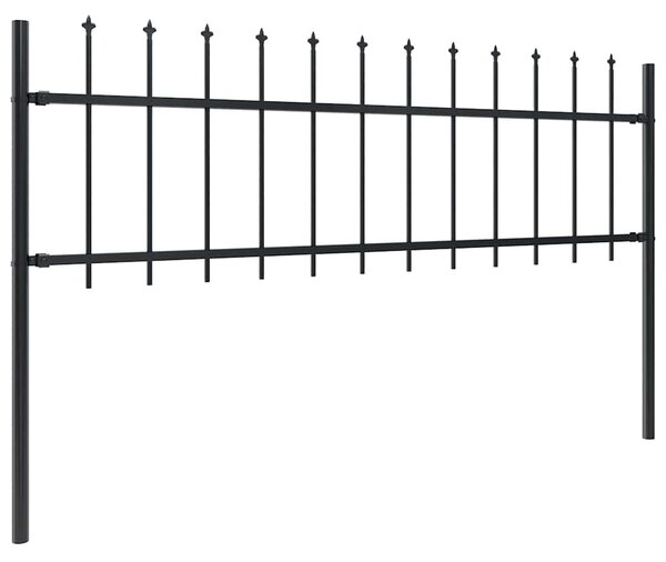 Zahradní plot s kopím nahoře ocelový 671 x 60 cm černý 277596