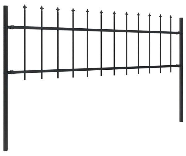 Zahradní plot s kopím nahoře ocelový 504 x 60 cm černý 277595