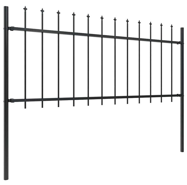 Zahradní plot s kopím nahoře ocelový 1172 x 80 cm černý 277608