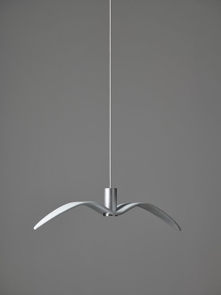 Designové závěsné venkovní svítidlo Brokis Night Birds PC1112, IP54 Povrch Montury: Stříbrný elox, Barva skla: Šedá kouřová - masiv, Povrch baldachýnu: kov - černý matný komaxit