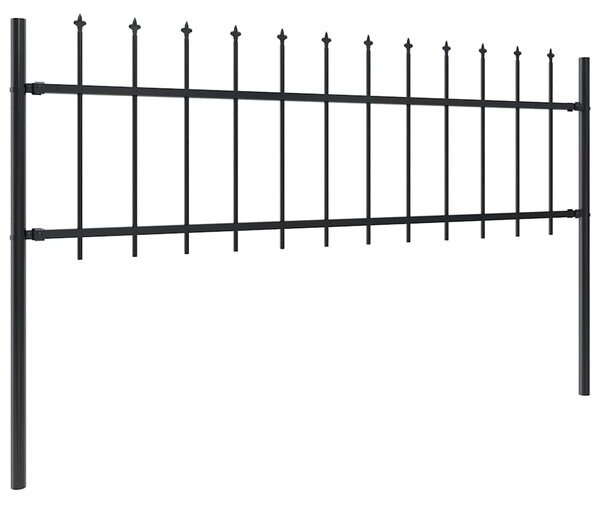 Zahradní plot s kopím nahoře ocelový 1339 x 60 cm černý 277600