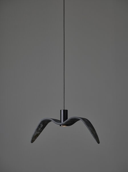 Designové závěsné venkovní svítidlo Brokis Night Birds PC1113, IP54 Povrch Montury: Stříbrný elox, Barva skla: Šedá kouřová - masiv, Povrch baldachýnu: kov - černý matný komaxit