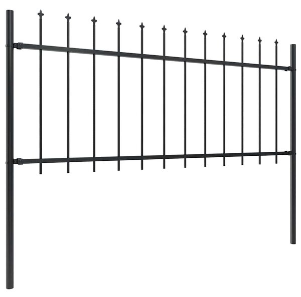 Zahradní plot s kopím nahoře ocelový 1506 x 80 cm černý 277610
