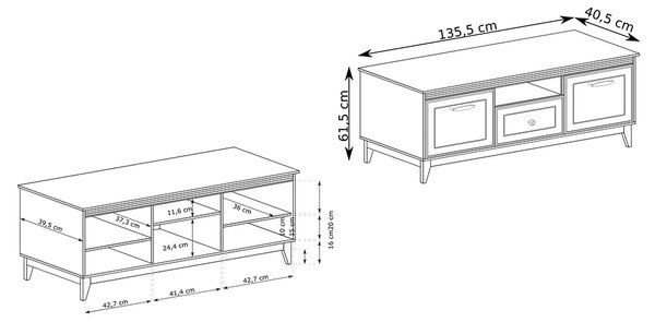 TERRA s | TV stolek TA-8 | 135,5 cm | šedá
