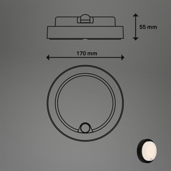 BRILO 3765015 nabíjecí LED svítidlo s pohybovým a soumrakovým senzorem, 17 cm, 4W, 700lm, černé - BRILO