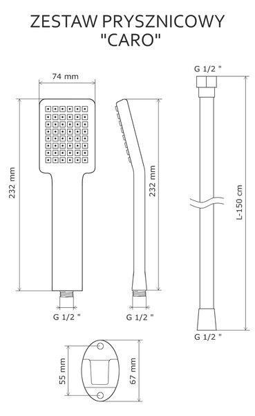Gamma Caro, bodová ruční sprchová souprava, černá, GMA-ZPCO-BK