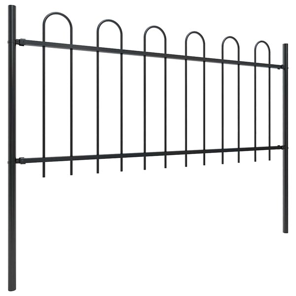 Zahradní plot s obloukem nahoře ocelový 337 x 80 cm černý 277648