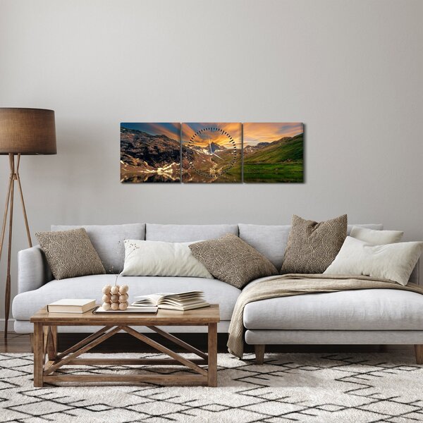 Obraz - Odraz v horském jezeře (s hodinami) (90x30 cm)