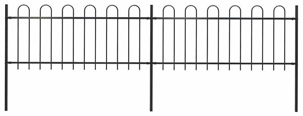 Zahradní plot s obloukem nahoře ocelový 337 x 80 cm černý 277648
