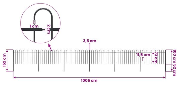 Zahradní plot s obloukem nahoře ocelový 1005 x 100 cm černý 277661