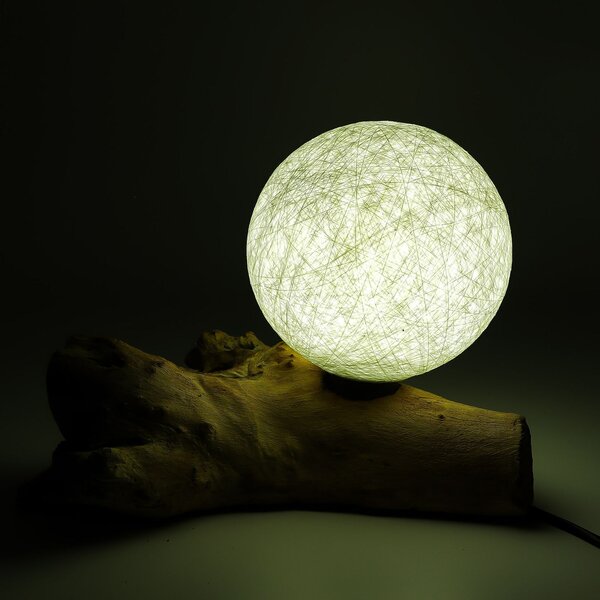 Dřevěná stolní lampa Luna s bavlněnou koulí - slonovinová - Pro 40 let - Kolaudace