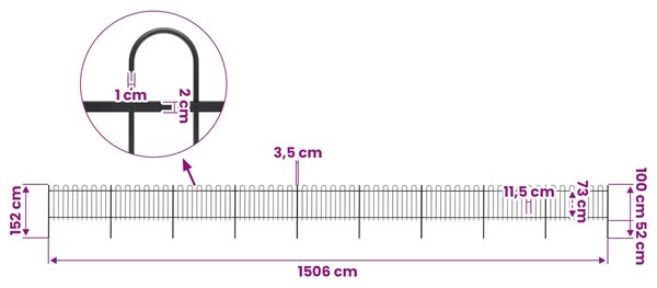 Zahradní plot s obloukem nahoře ocelový 1506 x 100 cm černý 277664